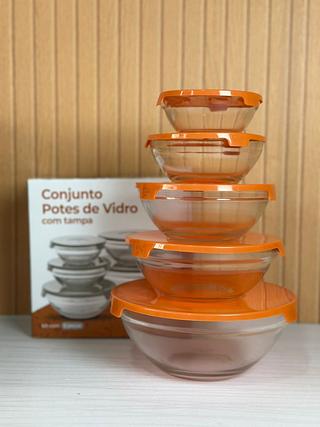 CONJUNTO COM 5PÇS PONTE DE VIDRO COM TAMPA