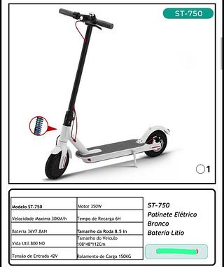 PATINETE ELETRICO COR BRANCO