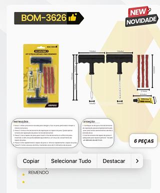 KIT 6 PEÇAS REPARO P´NEU REMENDO