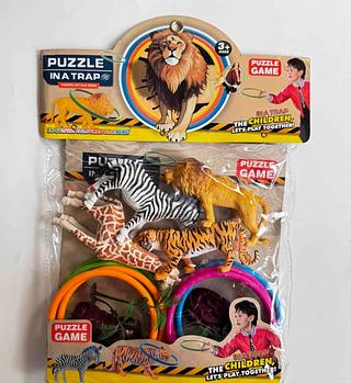 BRINQUEDO INFANTIL KIT ANIMAIS DA SELVA COM ARGOLA COLORIDAS EDUCATIVO