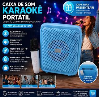 CAIXA DE SOM KARAOKÊ BLUETOOTH PORTÁTIL USB COM MICROFONE