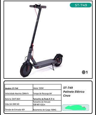 PATINETE ELETRICO COR CINZA