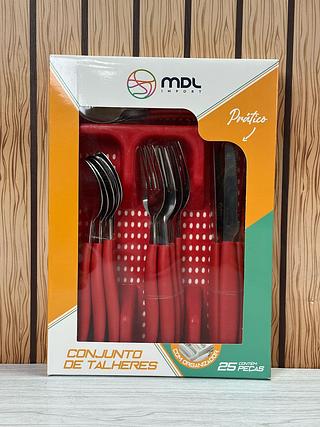 CONJUNTO DE TALHERES COM 25 PEÇAS E ORGANIZADOR CORES VARIADAS