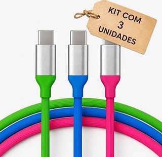 CABO UBS-C ,IOS,V8 COLORIDO KIT 3 UNIDADES CORES SORTIDAS USO DIÁRIO ,CASA,ESCRITÓRIO E VIAJEM,CABO CELULAR