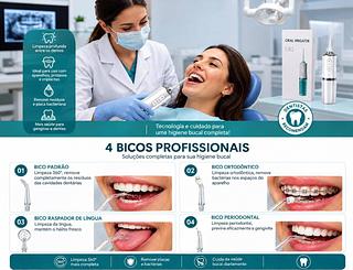 IRRIGADOR ORAL BUCAL LIMPEZA ELÉTRICO BIVOLT PORTÁTIL DENTAL GENGIVA JATO D´AGUA 3 NÍVEIS DE PRESSÂO RECARREGÁVEL CORES ALEATORIA