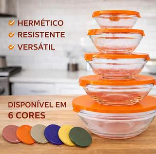 KIT COM 5 POTES DE VIDRO COM TAMPA