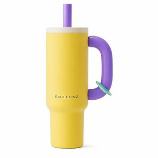 COPO TÉRMICO DE AÇO INOXIDÁVEL DA MARCA EXCELLING COM CAPACIDADE DE 1200 ML, ALÇA E CANUDO.