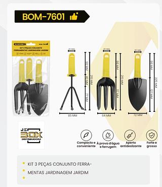 KIT 3 PEÇAS CONJUNTO FERRAMENTAS PARA JARDIM