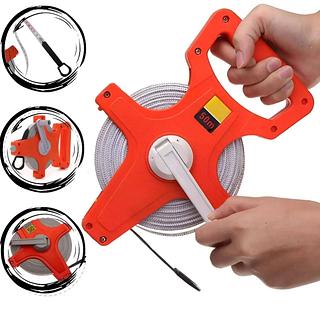 FITA MÉTRICA LONGA 50 METROS MANIVELA PROFISSIONAL ABERTA DE FIBRA RESISTENTE 165 PÉS